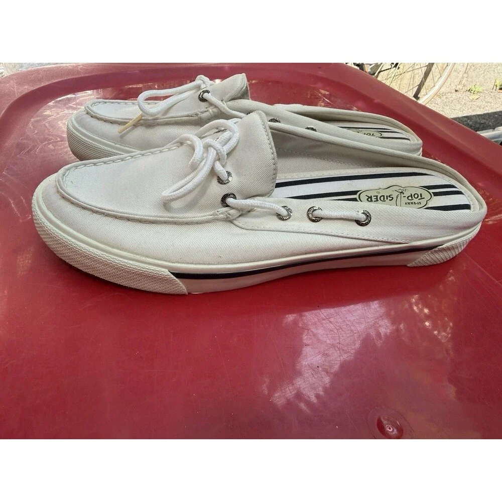 NEW Women Sperry Top-Sider Bahama Clog White Boat Shoes Slides Canvas size 9 M